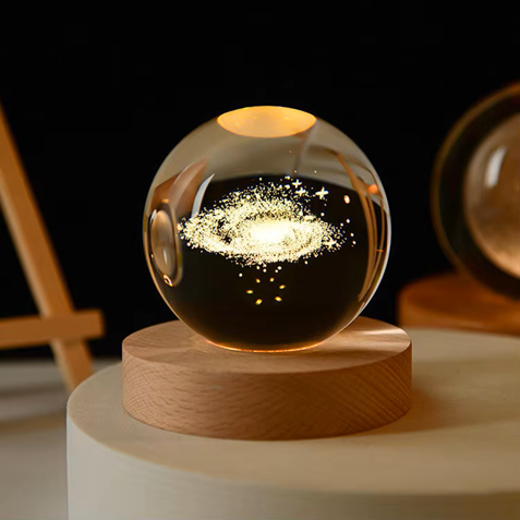 LED Galaxy Crystal Ball Light – Premium Wooden Base Night Lamp - Image 2