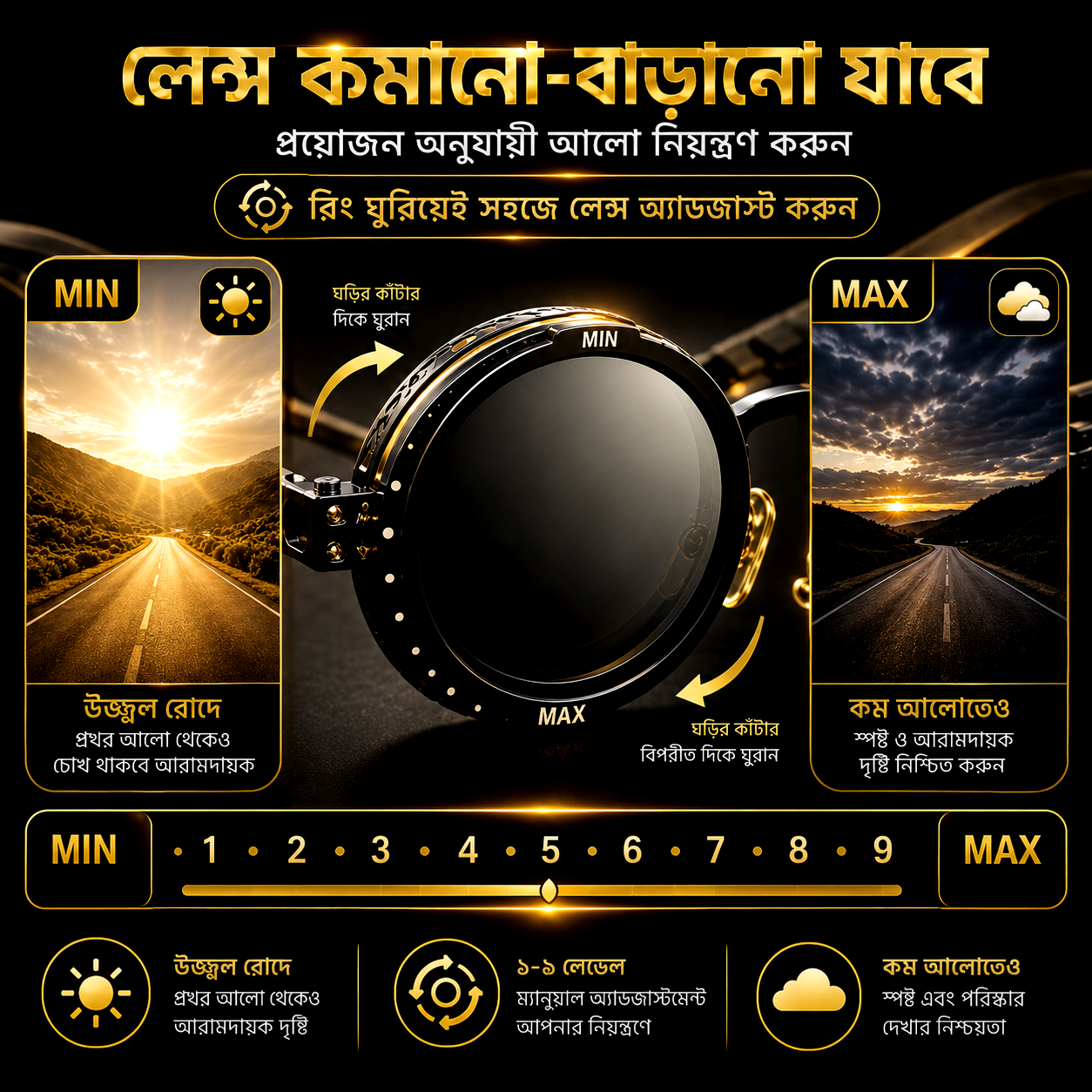 Adjustable ND sunglasses premium feature